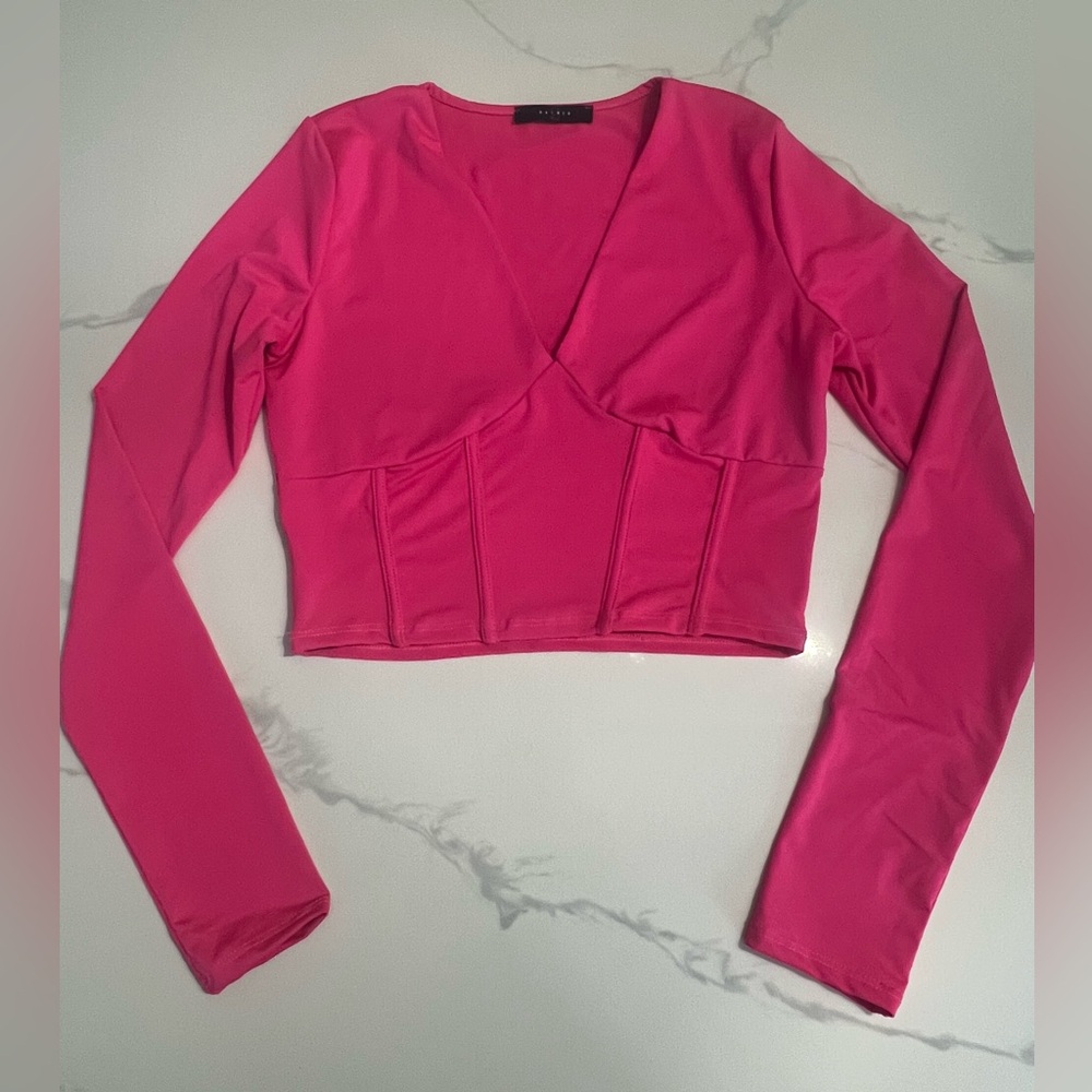 Euc Saints 21 pink long sleeve corset style top size M
